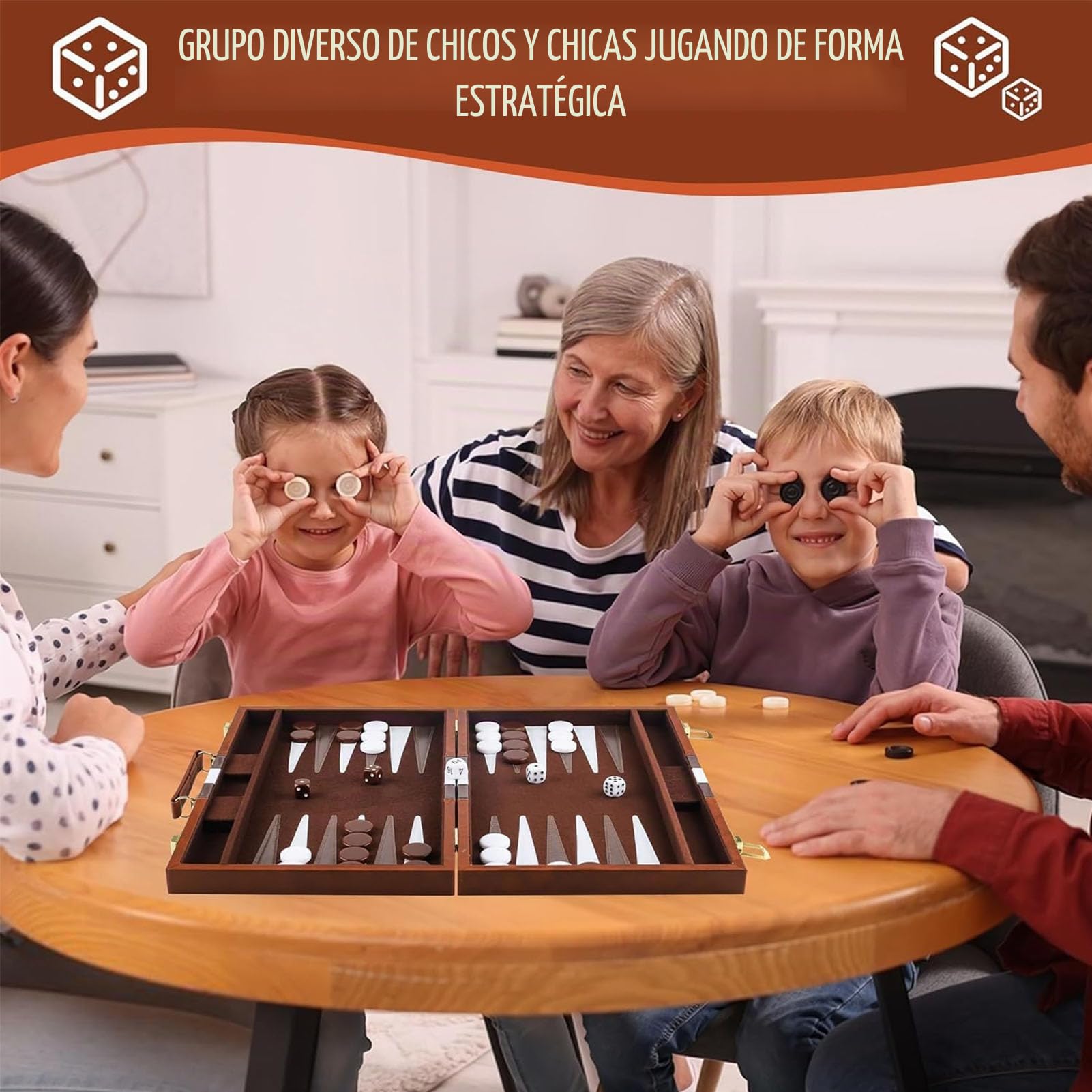 Caja de Backgammon de Madera, Juego de Backgammon de Viaje clásico para 2 Jugadores con Estuche de Cuero cubilete para campistas y viajeros.