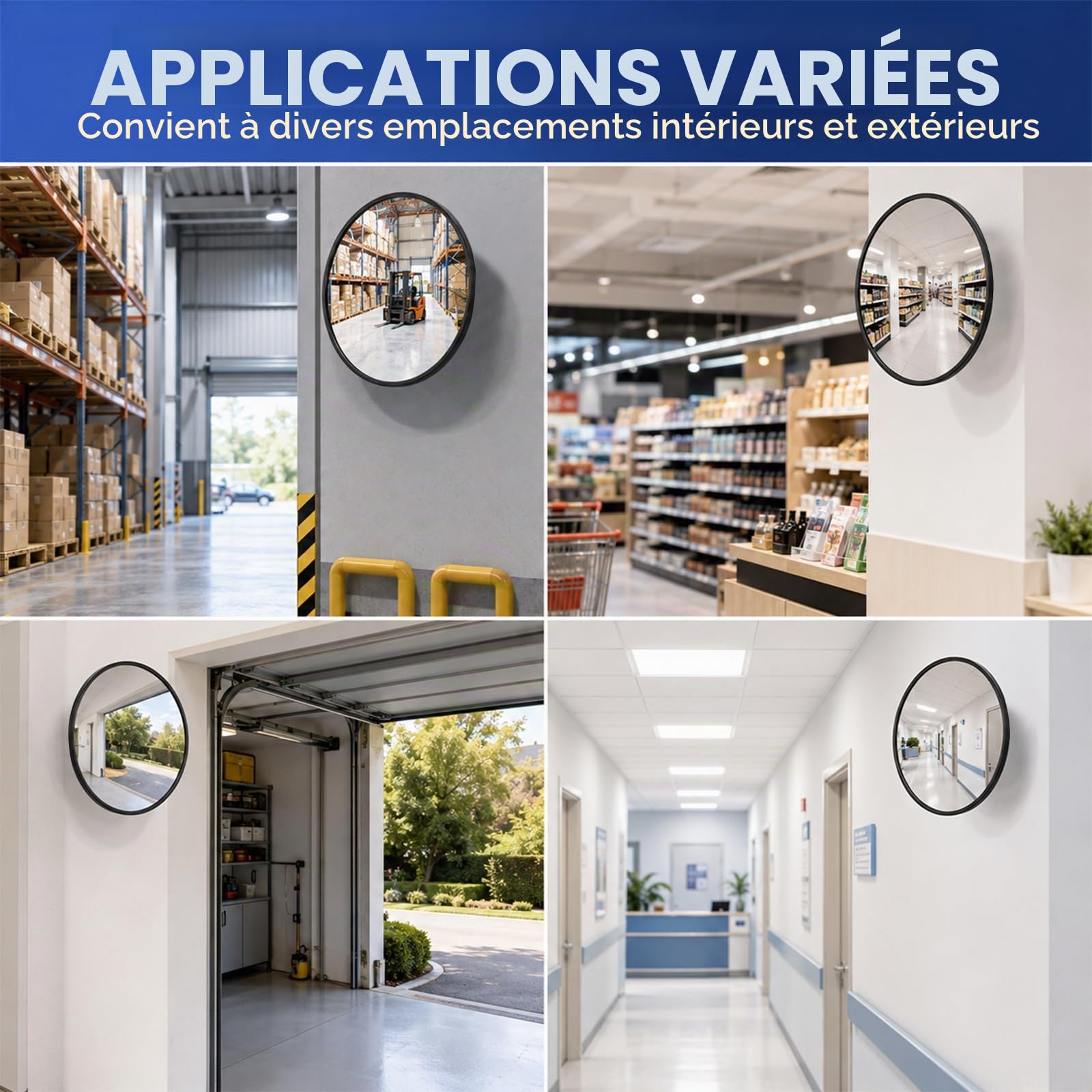 Miroir convexe sécurité 30 cm lot de 2, miroir intérieur extérieur | Miroir de signalisation grand angle pour magasin, entrepôt et parking, améliore visibilité et sécurité zones à risque
