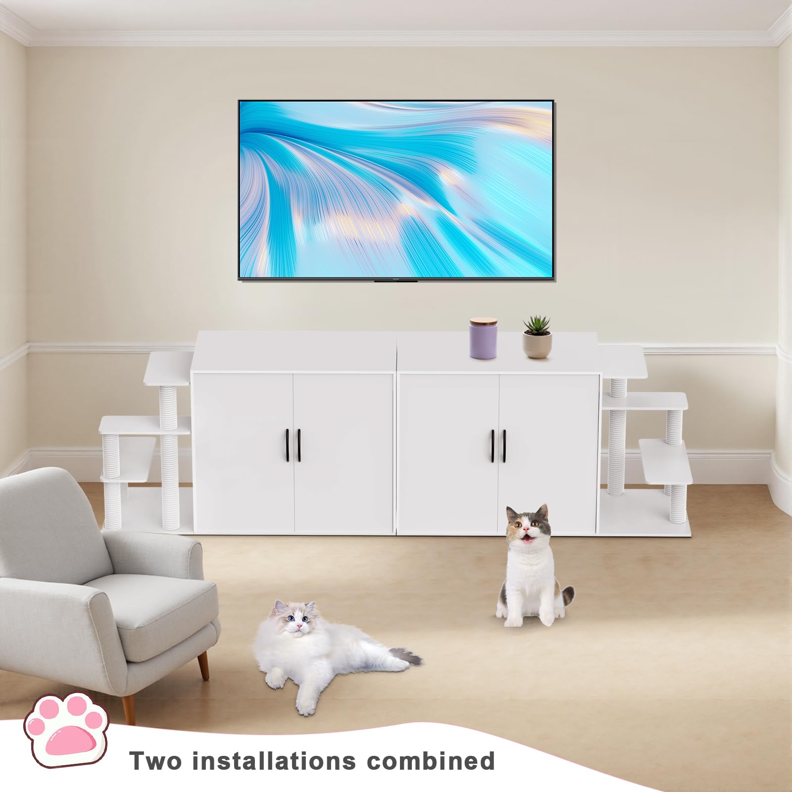 LuckyEnergy New Upgraded 2-in-1 Cat Litter Box Furniture with Cat Tree – Hidden Odor Control Enclosure for 2 Cats, Dual Entry, Ventilation, Modern TV Stand Style - image 7