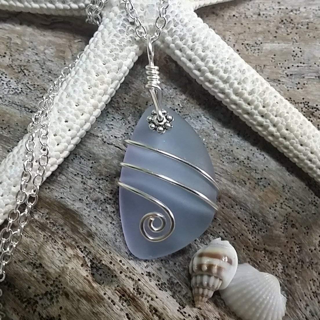 Handmade in Hawaii, wire wrapped sea glass necklace, (Hawaii Gift Wrapped, Customizable Gift Message)