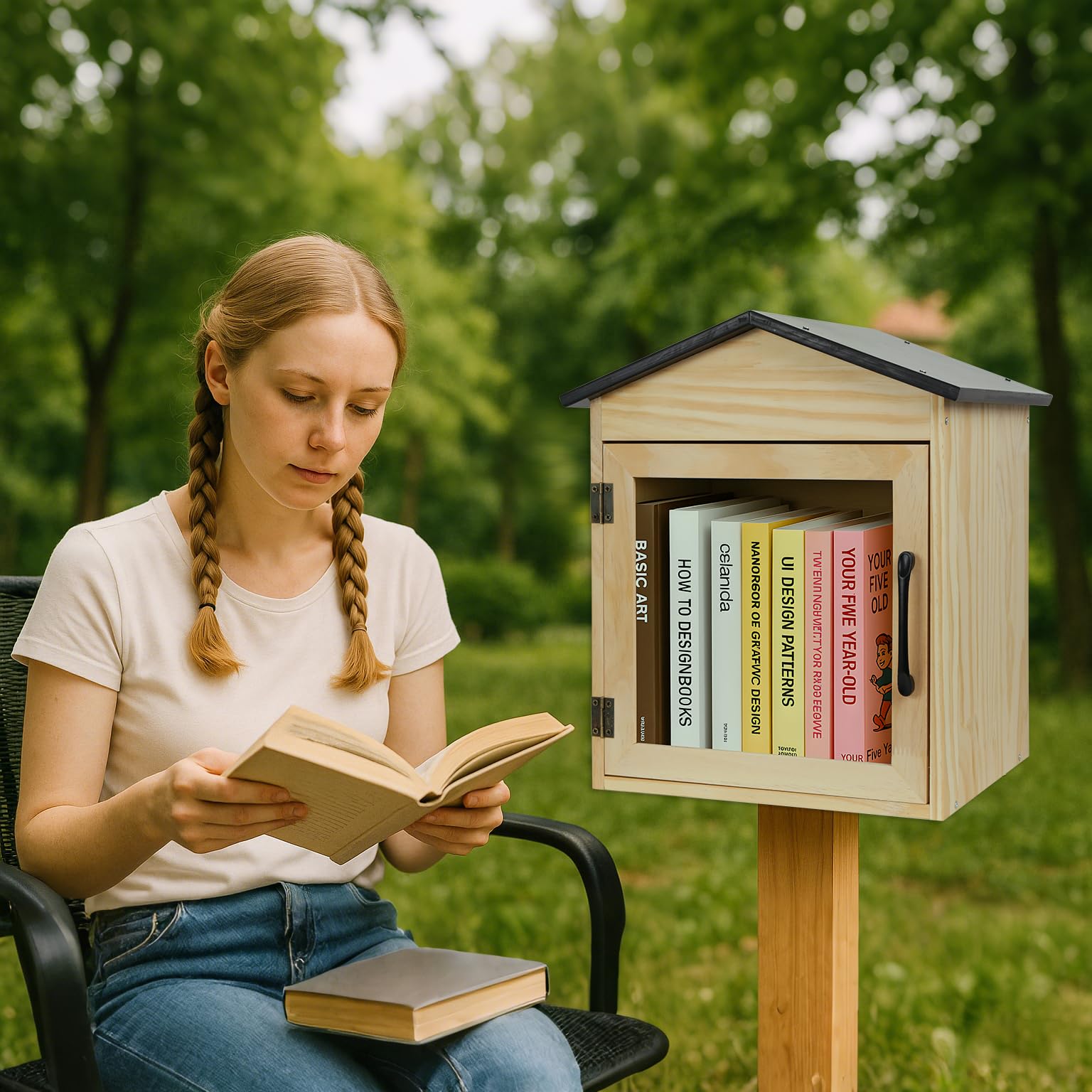 Little Library Box Boîte de rangement d'extérieur en bois pour le bricolage, pour les quartiers communautaires et les écoles, pour partager des livres, des dépliants, des journaux, de la