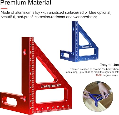 Miniatura 4 de ERYUE Regla de marcado, regla de medición de ángulo múltiple de aleación de aluminio, transportador cuadrado para carpintería, 45  90 , regla de
