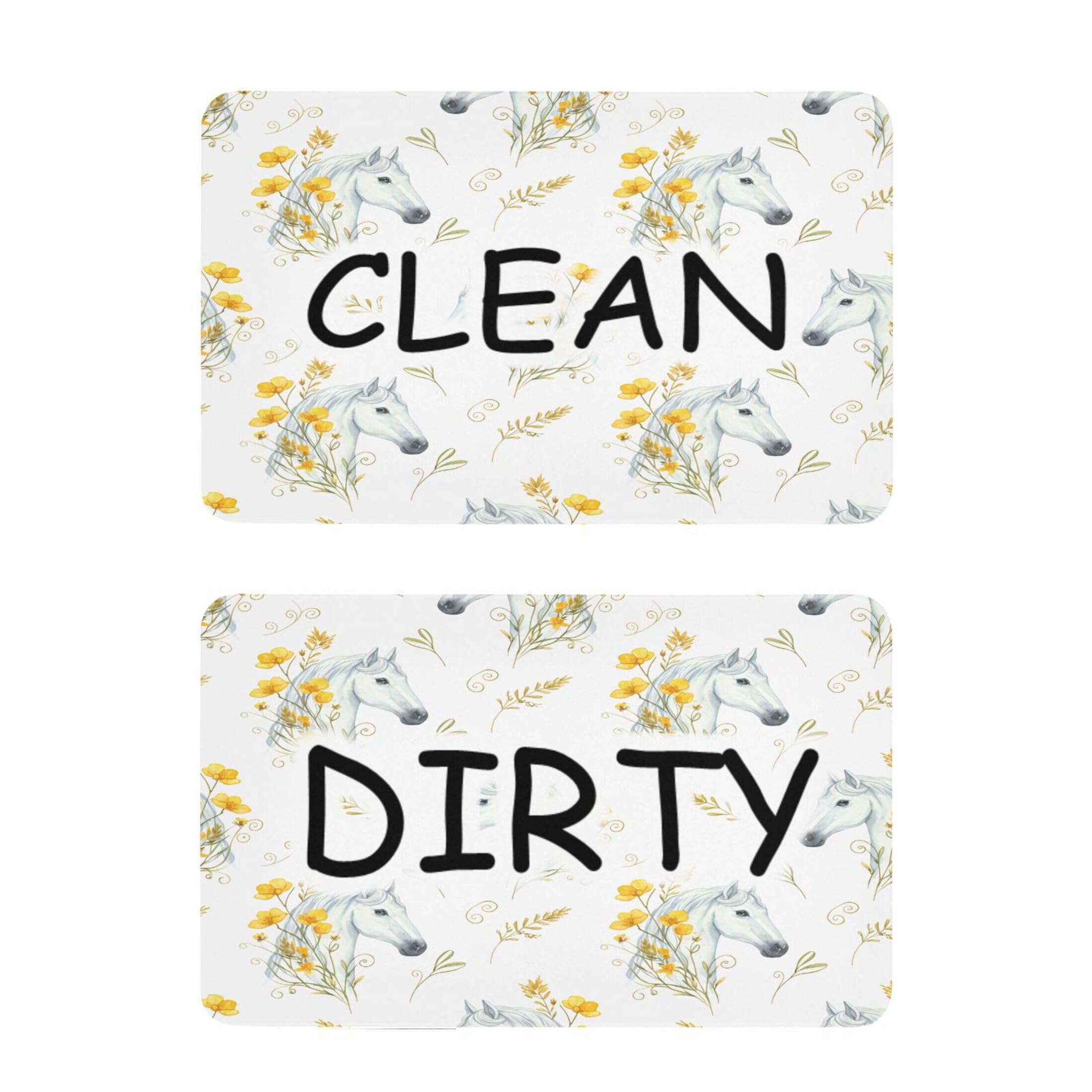 Kutsu Dishwasher Magnet Clean Dirty Sign Indicator, Horses Flowers Fridge Magnet, Easy to Read, 2 Pack