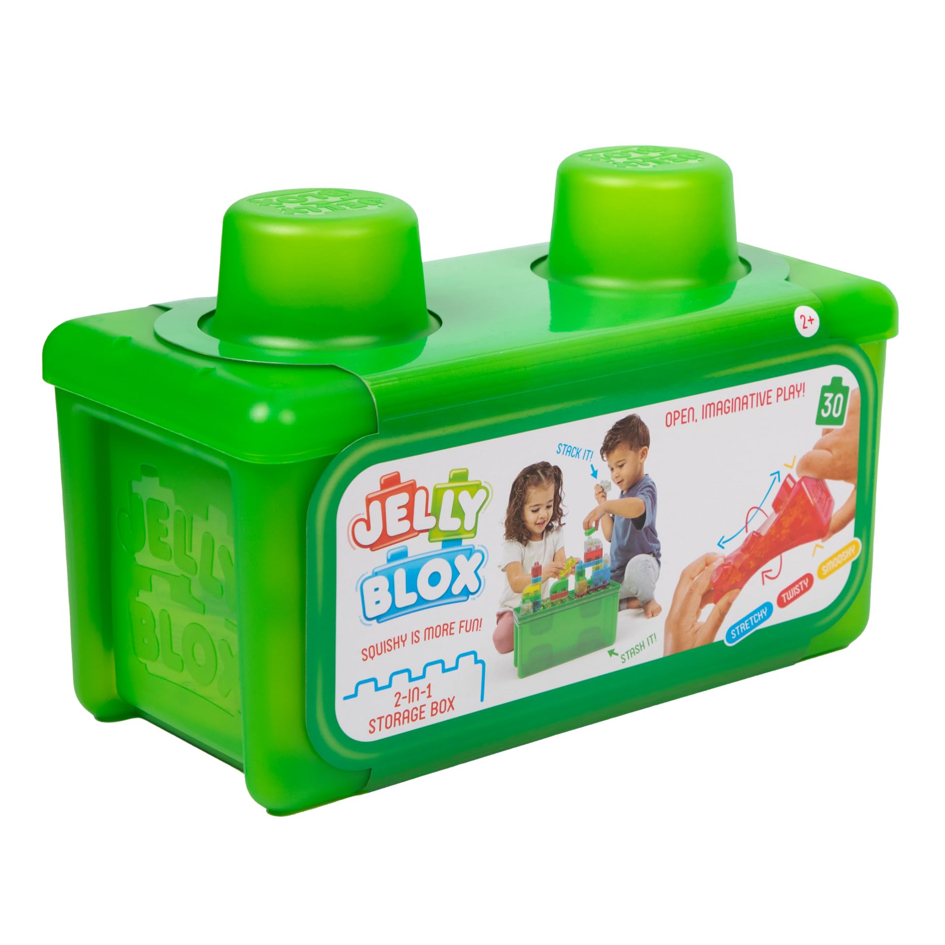 Jelly Blox 2-in-1 Storage Kit - Includes 30 Blocks - Toddler & Preschool Building Blocks Kids Can Squeeze, Stretch, Squish - Safety Tested & Ouch-Free - Tactile, Sensory Play Toy for Ages 2 Plus