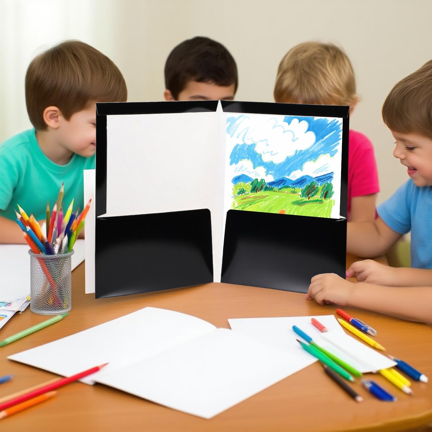 50 Pack 2-Pocket Glossy Presentation Folders, Letter Size Paper Portfolios with Pockets, Laminated File Folders for Teachers, Office, and Workplace Use