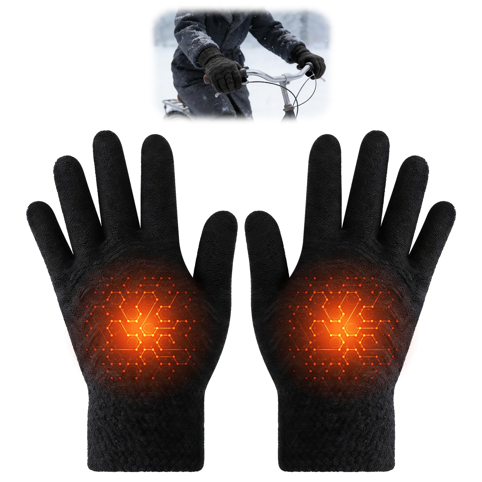 Gants Chauffants USB Antidérapants, 3 Températures Réglables, Gant Chauffant Tactile Pouce/Index, Chauffe Dos de Main & 5 Doigts, Câble 1,5 m 5V Lavables Homme Femme pour Cyclisme, Ski, Extérieur