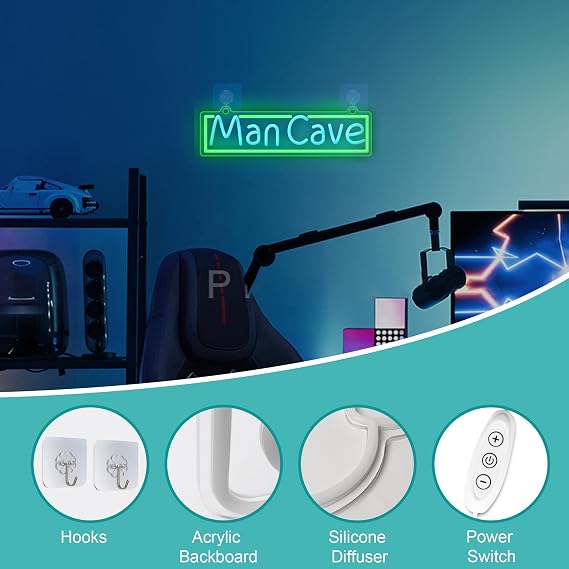 CoolGift Mart Man Cave Neon Sign, Dimmable LED Neon Wall Light with USB Powered, for Bedroom Living Room Game Room Home Birthday Gift for Boys Men