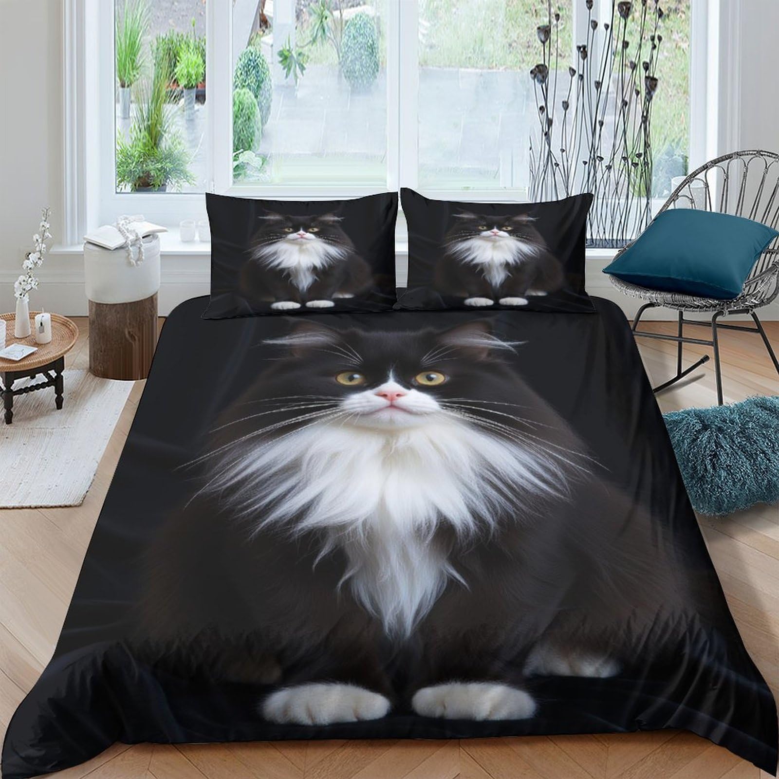 Ctjqhvkz Style-5 3D Printed Fluffy Black Cat Fitted Sheet Microfiber Soft Bed Cover For Bedroom Dorm Mattress Protection Decor Single（135X200cm）
