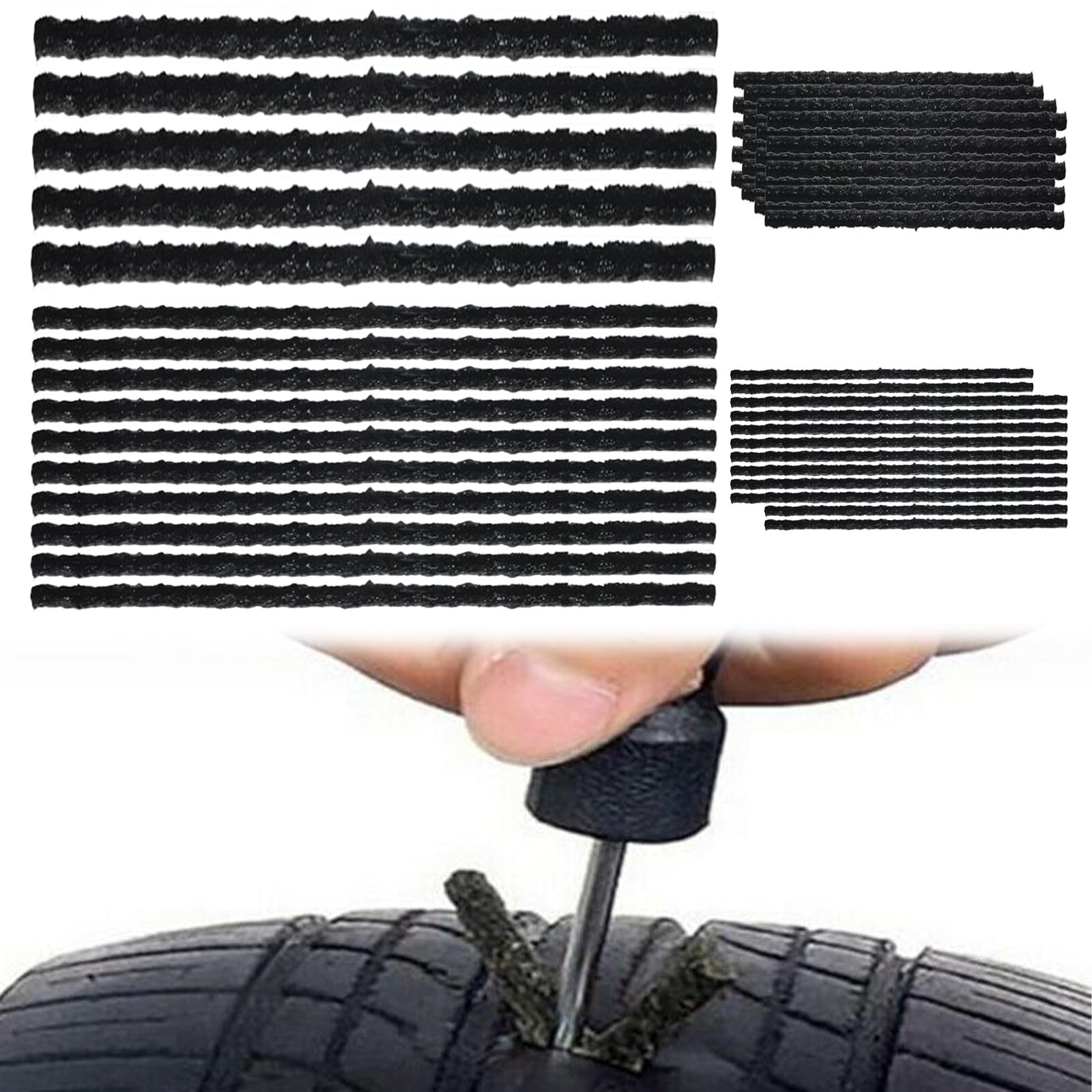 Kit Riparazione Pneumatici Auto Moto 40 Pezzi 20cm Striscia Riparazione Tubeless Foratura Stringhe Spina Strumento Recupero Rapido Nero