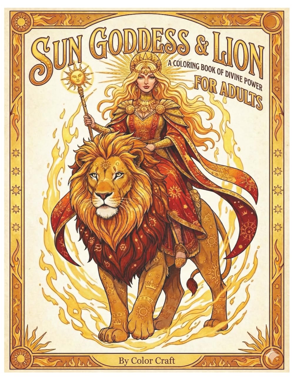 Divine Sun Goddess & Lion Coloring Book for Adults
