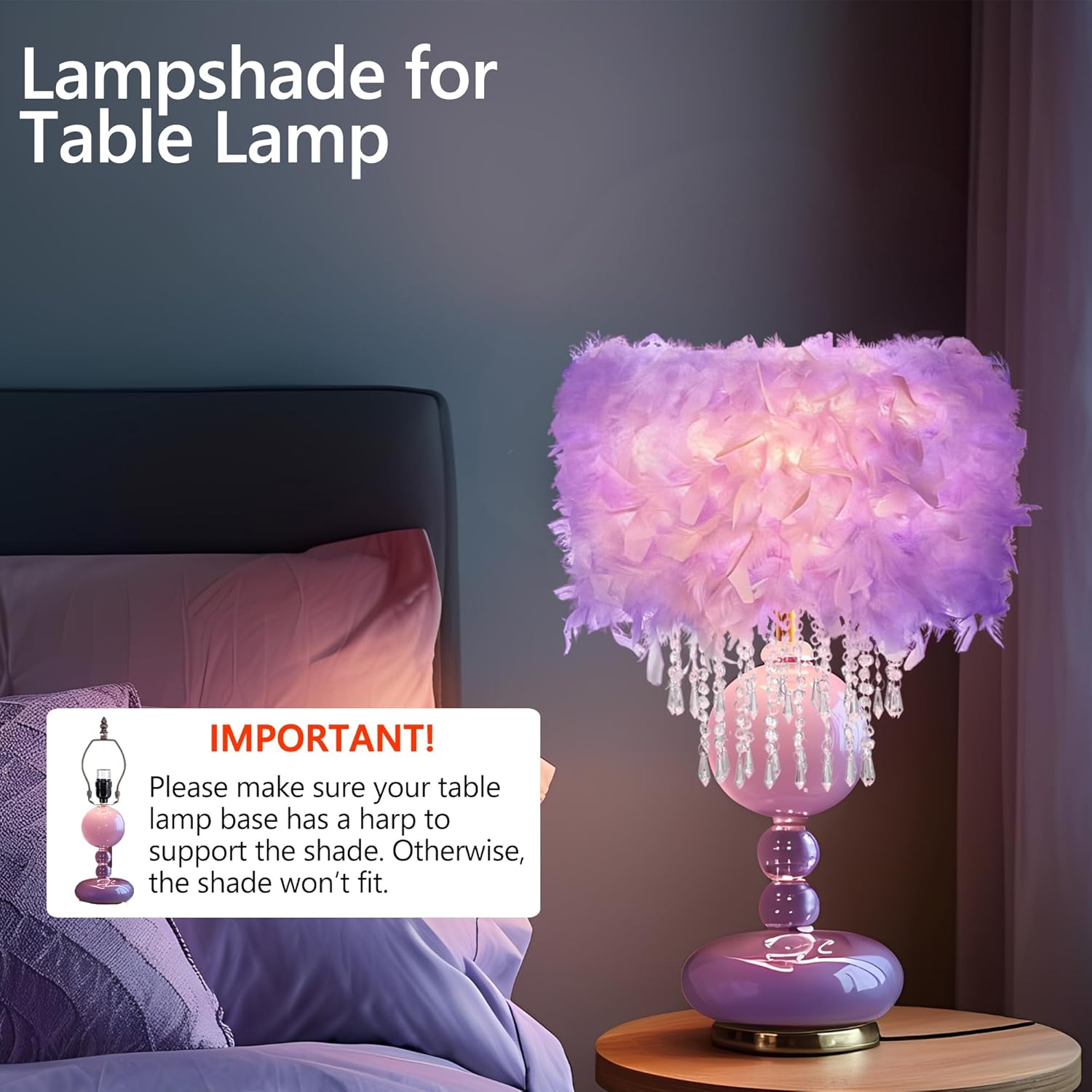 Waneway Feather Chandelier Shade, White Beaded Ceiling Light Shade, Sparkling Pendant Lampshade for Bedroom, Living Room or Party Decoration, Purple