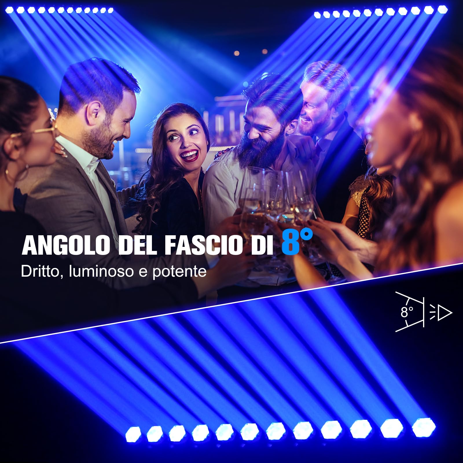 216W Wallwasher Lyre LED, 12X15W RGBW 4in1 LEDs Disco Lumiere, Lyre Beam à 8°, Effet Stroboscopique 1-30Hz, DMX512 7/11/55CH, Lumière de Spectacle pour Fête Mariage Club et Bar [Classe énergétique E]