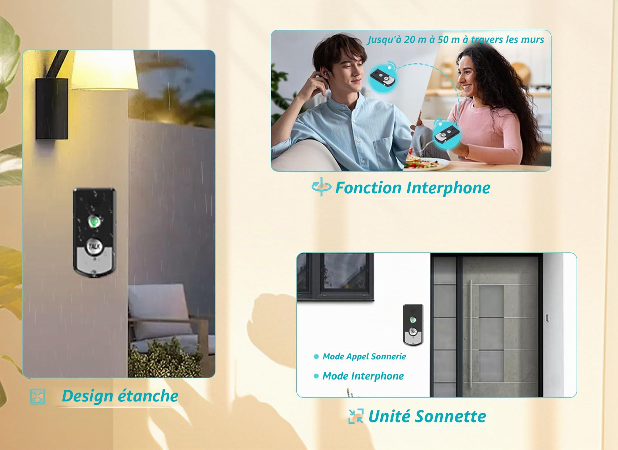 Gugxiom Interphone Vocal 2 Voies, unité D'Interphone sans Fil, Interphone sans Fil étanche, Puce D'économie D'énergie Intelligente, Interphones sans Fil pour la Maison
