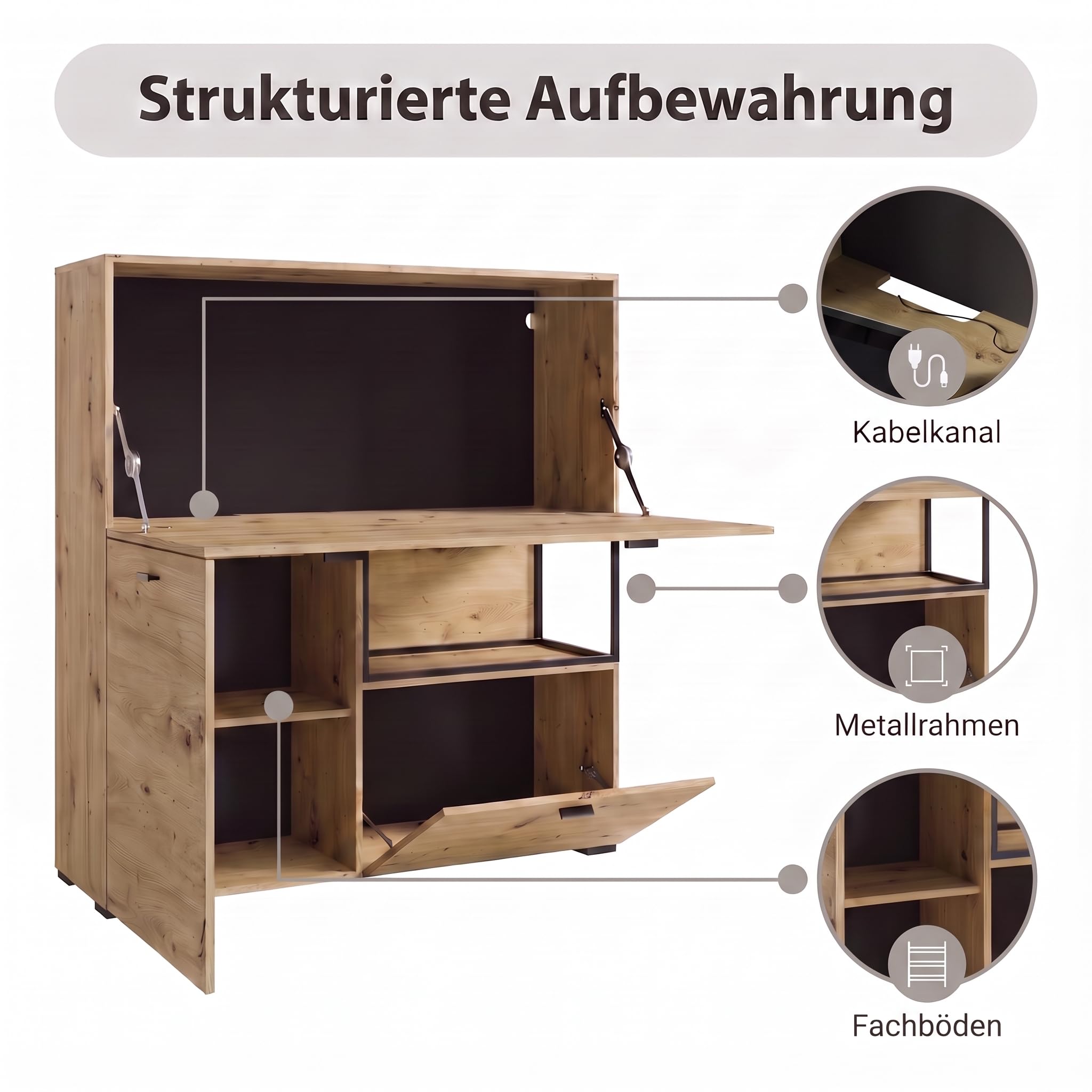 byLIVING Sekretär Frame, klappbarer Schreibtisch, Artisan Eiche-Optik