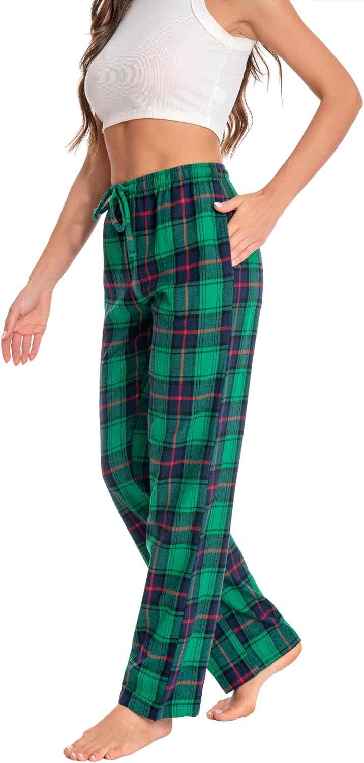 Women's Plaid Cotton Loungewear Pyjama Pants Flannel Nightwaer PJ Bottoms With Drawstring Waist & Pockets,Size: XS-XL - Image 3