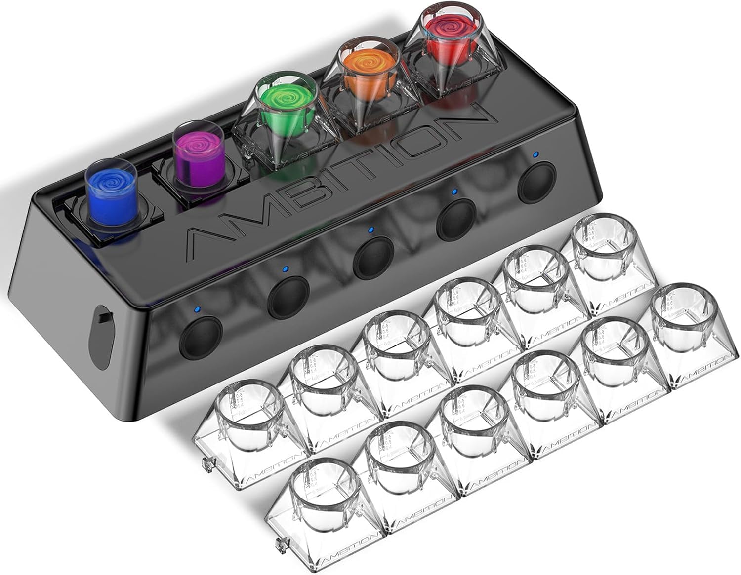 Ambition A1 Mezclador de Tinta para Tatuajes Inalámbrico Mezclador de Color IP53 Impermeable, Batería de 2400 mAh, Vortex de Laboratorio con 12 Vasos de Color y 200 Palitos Magnéticos para Tatuadores