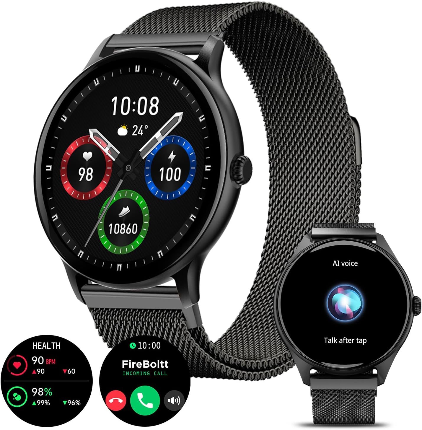 Fire-Boltt Phoenix Ultra Luxury Stainless Steel, Bluetooth Calling Smart Watch, AI Voice Assistant, Metal Body with 120+ Sports Modes, SpO2, Heart Rate Monitoring (Dark Grey).
