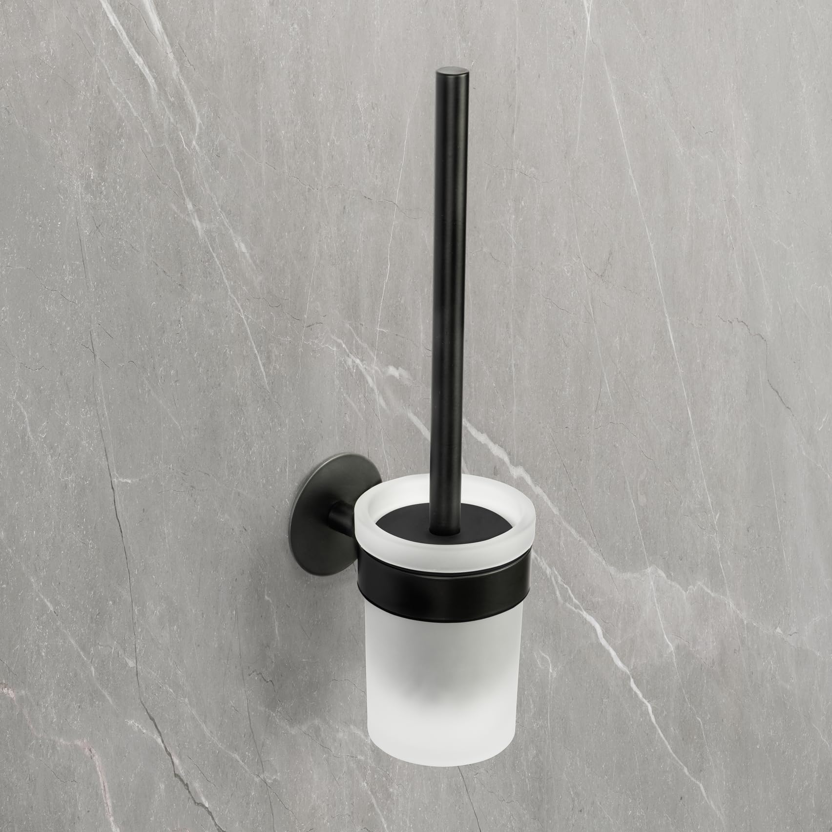 Schöner Wohnen Kollektion WC-Garnitur Mod. Meleto Edelstahl rostfrei matt Schwarze Halterung satiniertes Glas Bürstenkopf flexibel Maße 9,5 cm x 36 cm x 12,5 cm Farbe Schwarz