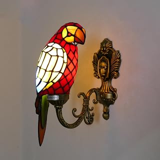 Parrot Tiffany Wall Sconce Handmade Stained Glass with LED Bulb | Handmade parrot stained glass Tiffany wall sconce, vintage style, 1 light, LED bulb for living room bedroom hallway