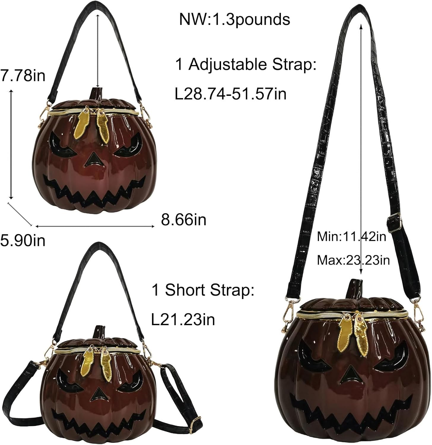 Women Unique Novelty Crossbody Shoulder Bag Handbag Men PVC Weird Horror Halloween Pumpkin Purse
