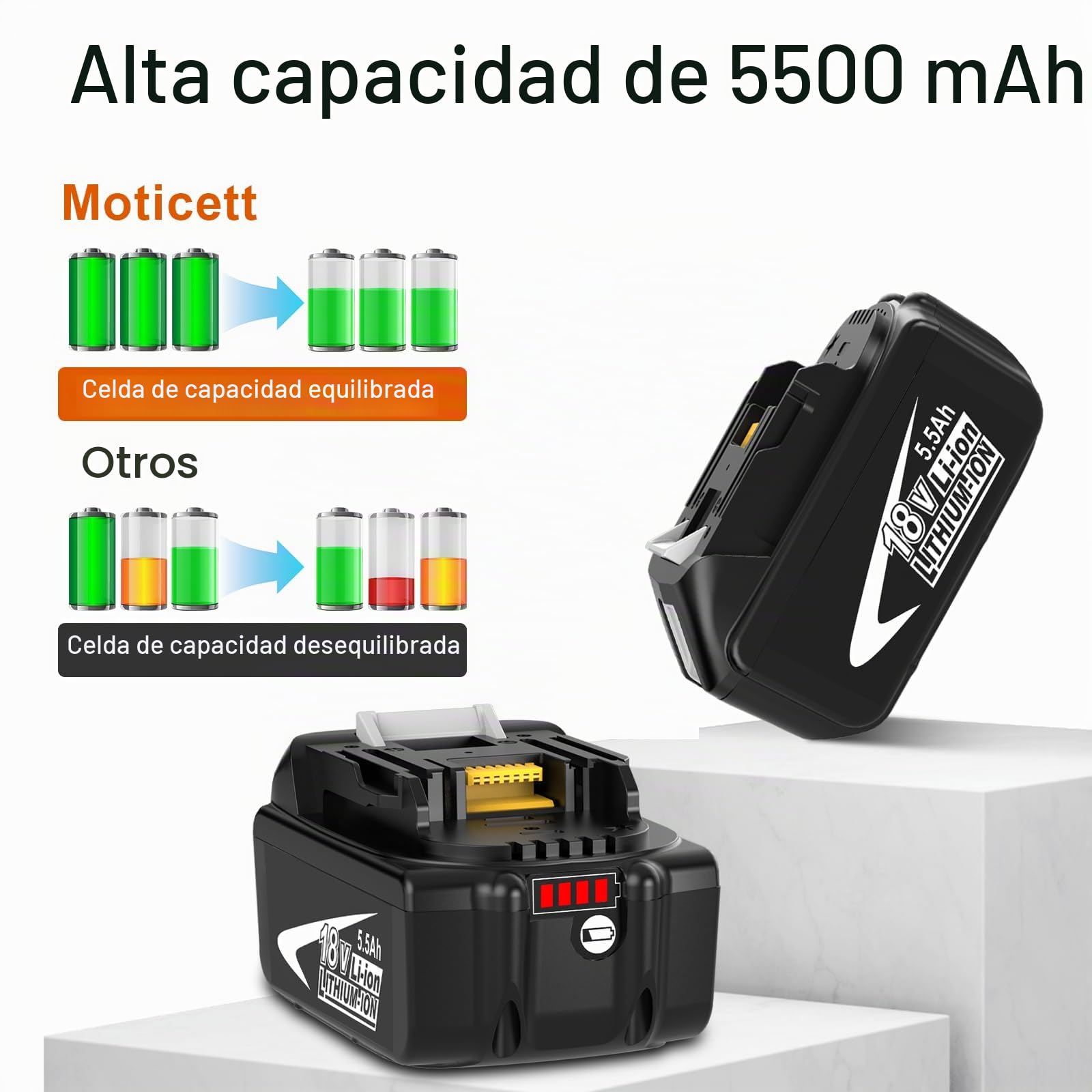 2 Piezas BL1860B Recambio para Makita 18 V 5,5 Ah Batería Compatible para Makita Batería BL1860B BL1850B BL1840B BL1830B BL1820 BL1835 BL1845 194205-3 194309-1 LXT-400 (Gris)