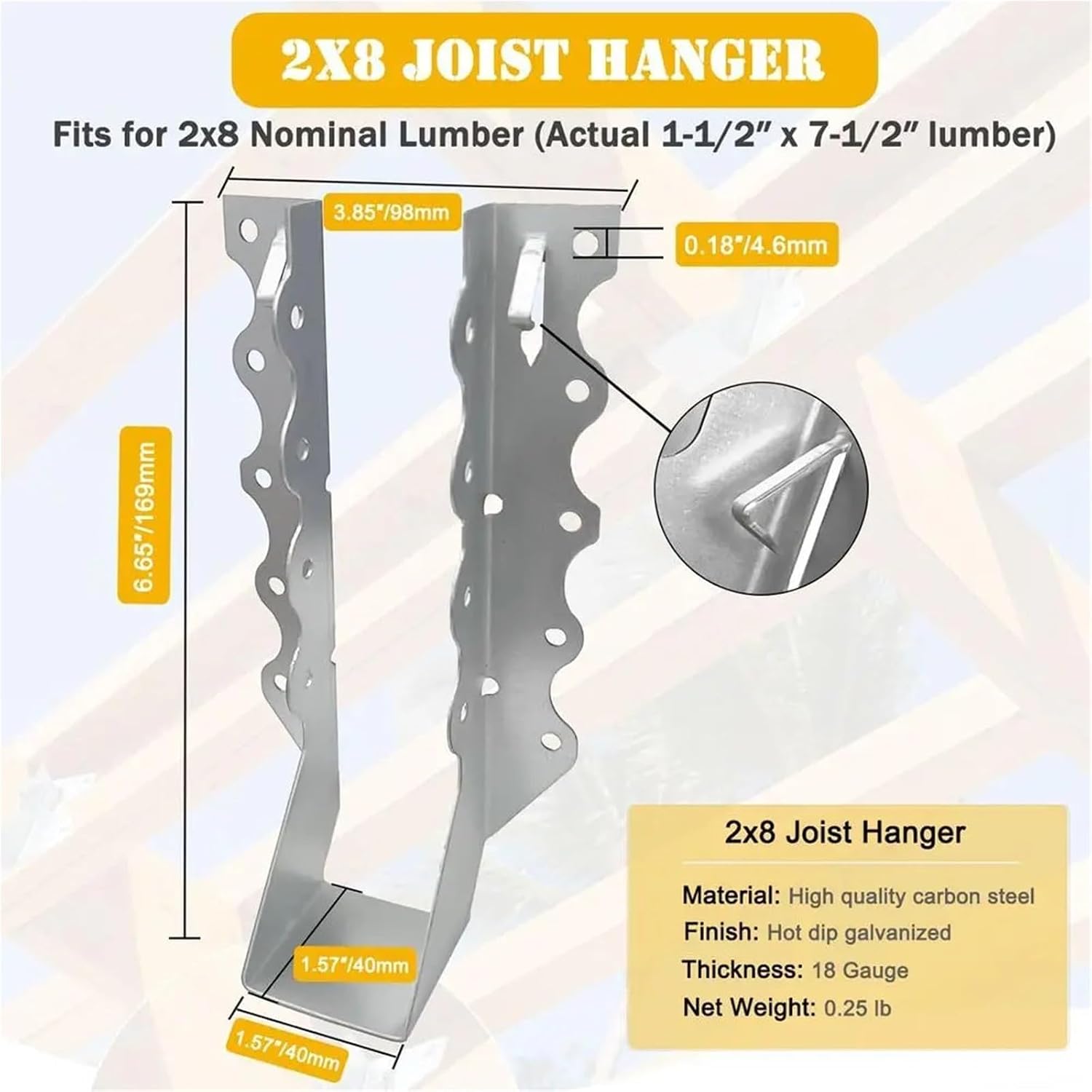 Hurricane Ties for Rafter 50Pack 2x8 Joist Hangers 18Gauge Galvanized Face Mount Wood Hurricanes Tie for Rafters