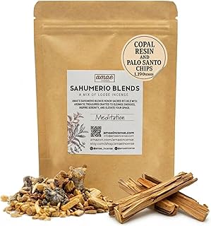 Natural Resin, Herbs & Essence Meditation Mix - Copal & Palo Santo Sacred Blend with Warm Woodsy Aroma - Loose Incense for Cleansing Rituals, Ceremonies & Home Fragrance - 1.19 oz.