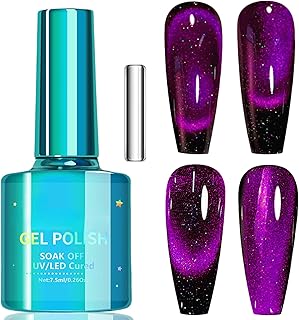Dark Purple Cat Eye Gel Polish, 12D Cat Eye Gel Nail Polish with Magnet, 7.5ML Long Lasting Magnetic Nail Polish Color for All Seasons