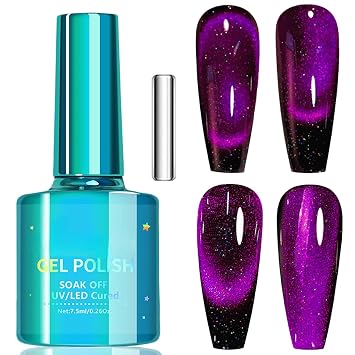 Dark Purple Cat Eye Gel Polish, 12D Cat Eye Gel Nail Polish with Magnet, 7.5ML Long Lasting Magnetic Nail Polish Color for All Seasons