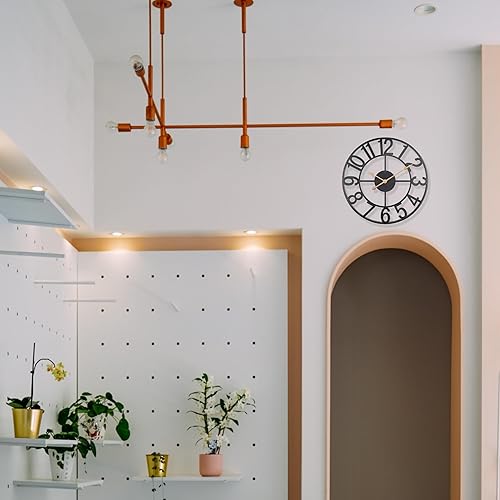 Miniatura 7 de Reloj de pared grande de metal de 16 pulgadas más grueso para decoración de sala de estar funciona con pilas negro romano