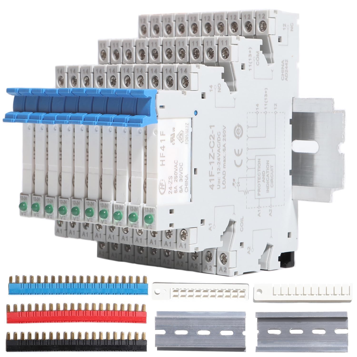 Relé electromagnético de potencia de 24 V, 10 unidades, HF41F/24-ZS 6A | Conector de 5 pines 1NO 1NC SPDT para montaje en carril para control de automatización PLC, mecatrónica, comunicación remota