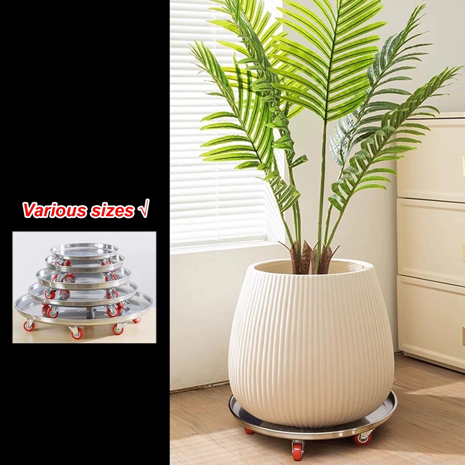 Bandeja de goteo para plantas de acero inoxidable 304 con rodillos, bandeja resistente de 45,7 cm para un fácil movimiento de las plantas, ideal para macetas y contenedores, 47 cm, accesorio de jardín