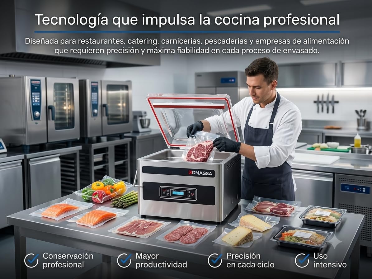 Envasadora al Vacío Profesional V220S con Sensor Botonera Electrónica | Bomba 20 m³/h | Doble Barra de Sellado 2 x 450 mm | Gas Inerte | Máquina para Hostelería Profesional