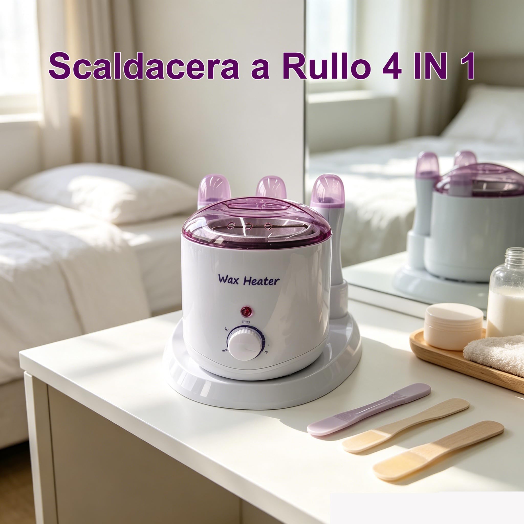 Scaldacera professionale 4 in 1, Scalda Cera per Ceretta 800 ml + 3 Ceretta Rullo 100 g con interruttori indipendenti, Kit Ceretta adatto alla depilazione completa del corpo (Rosa)