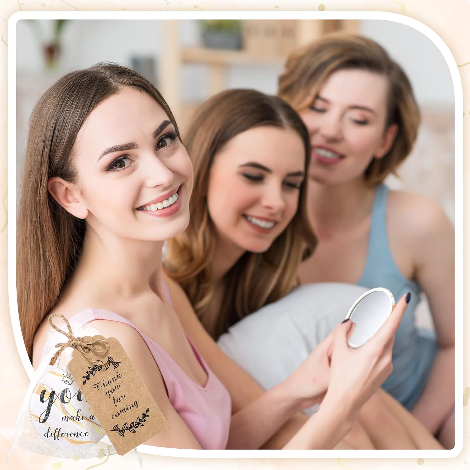 Tradder 50 Sets Compact Mirrors Bulk Women Gift Inspirational Appreciation Employee Thank You Christmas Small Purse Pocket Stuffer Item Makeup Mini Mirrors for Coworker Bridal Souvenir Bag(White Gold) - Image 3