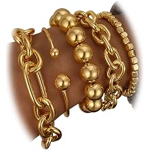 IFKM Bracelets for Women, Gold and Silver Stackable Bracelet Collection, Chunky Chain Bracelets, Beaded Bracelets, Cuff Bangles Jewelry Gifts