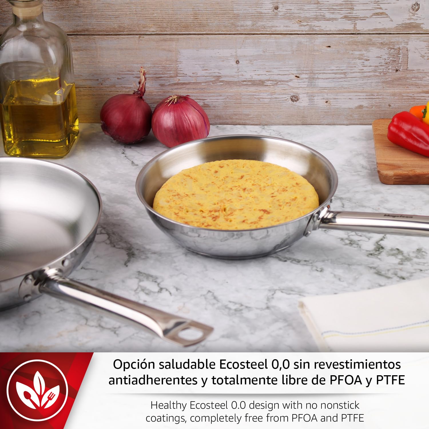 MAGEFESA Ecosteel - Juego de Sartenes 20 + 26 cm, Acero Inoxidable, Sin Antiadherente, Apta para Todas las Cocinas, Inducción, Libre de PFOA/PFTE — view 3