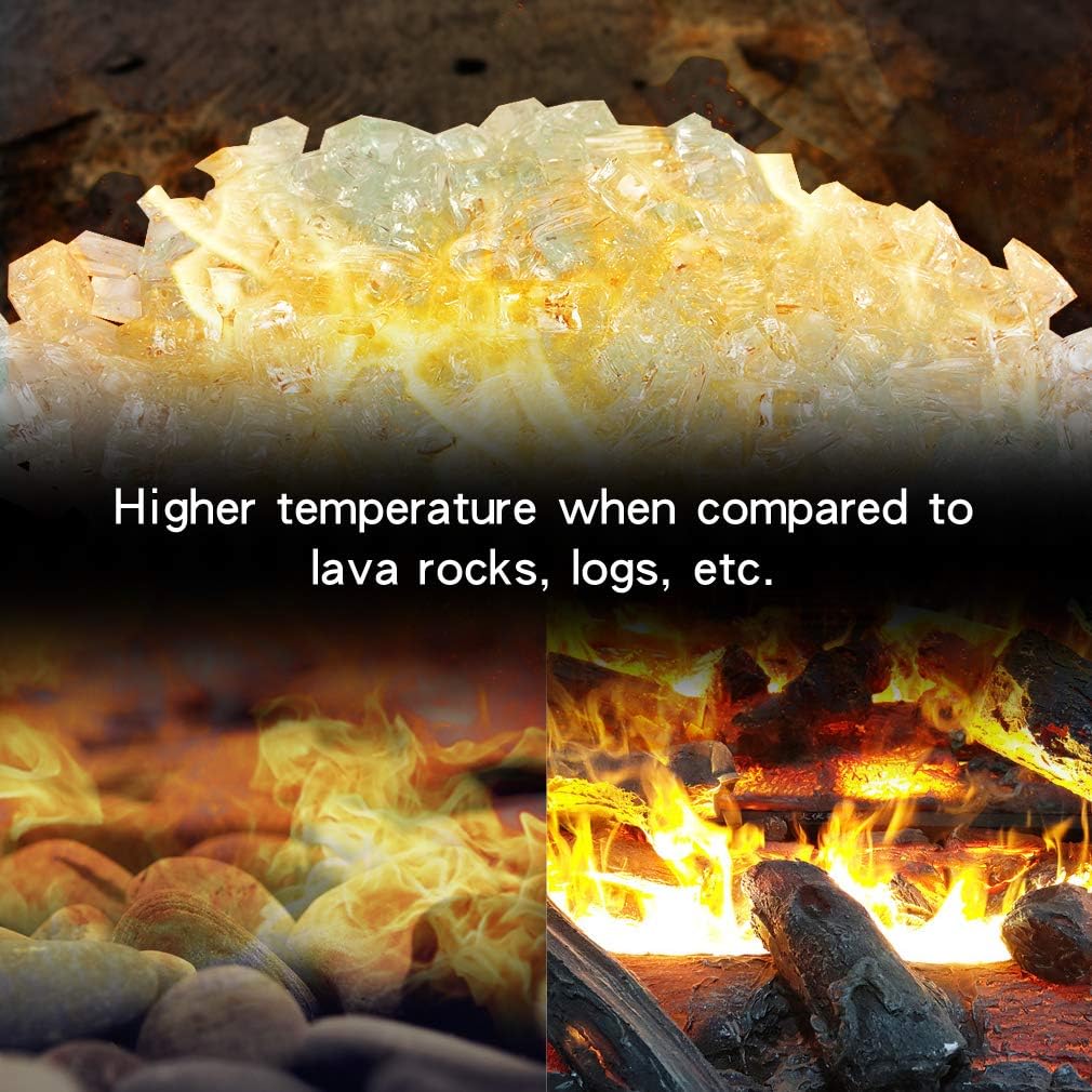 Skyflame High Luster 10-Pound Regular Fire Glass for Fire Pit Fireplace Garden Landscaping Crystal Ice 1/2" Size