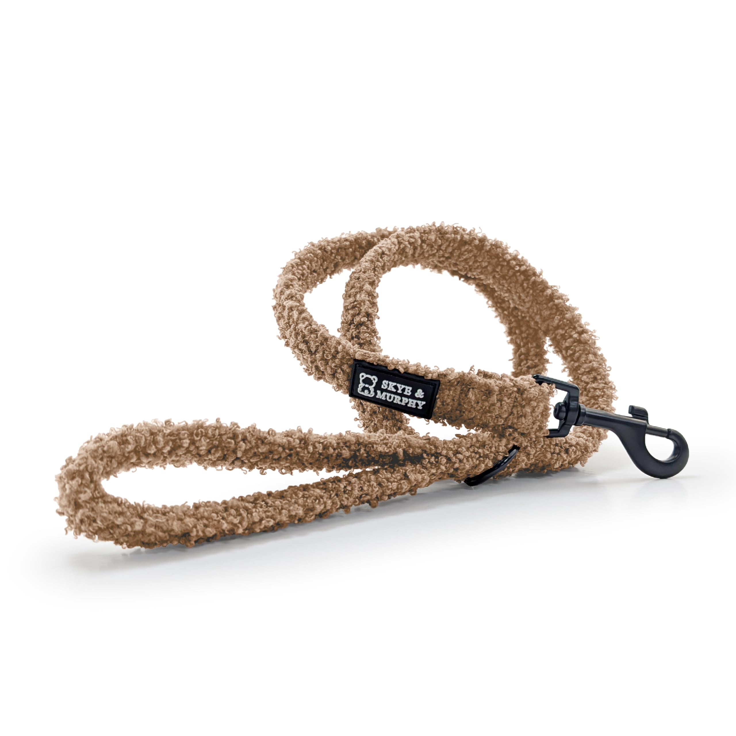 HugglePets Skye & Murphy Soft Teddy Bear Dog Lead | Caramel (Warm Beige) | Strong Soft Fleece Comfort Handle | Leash Accessory Clip | Everyday Cute Stylish Puppy Walking | 100 x 1.9cm (max. 35kg)