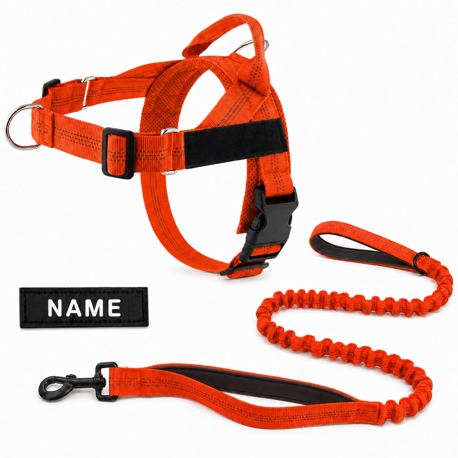 No Pull Dog Harness and Lead Set, Adjustable Padded Walking Vest with Bungee Dog Lead, Personalised Name Patch, Front & Back D-Rings, Reflective Harness for Small Medium Large Dogs — image 1