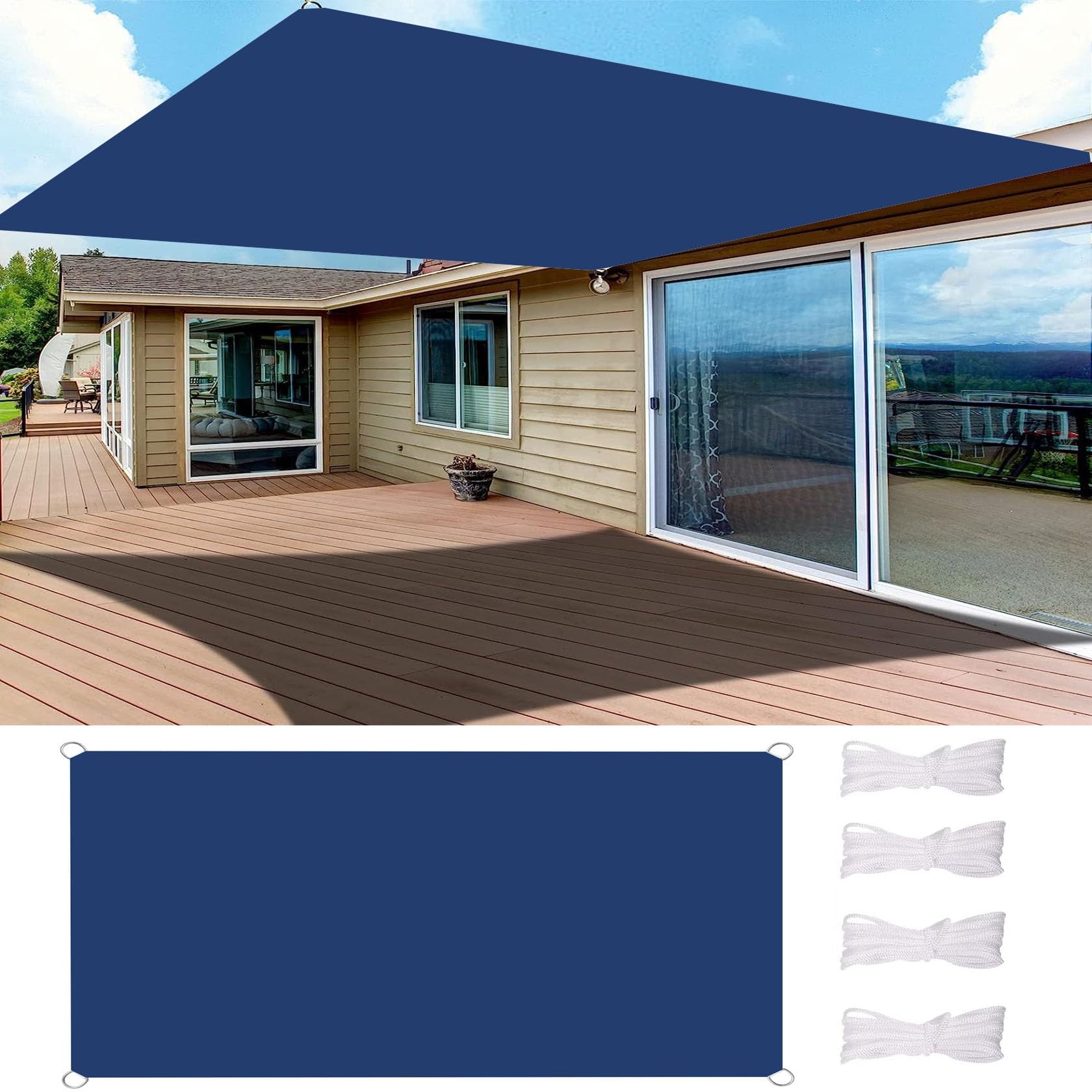 Toile ombrage balcon rectangulaire 1 x 4 m protection UV bleu foncé
