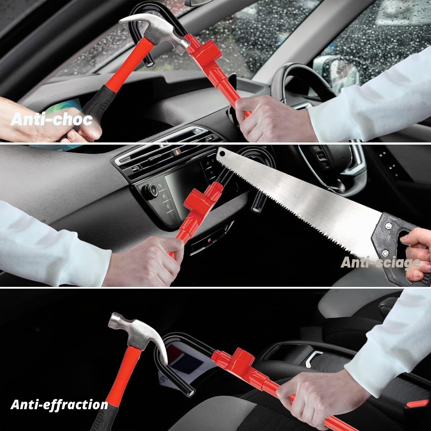 CARTMAN Verrouillage de frein de volant pour véhicule, antivol, verrouillage de pédale de frein de sécurité avec longueur réglable, ajustement pour la distance entre le volant et la pédale de 21 à 30