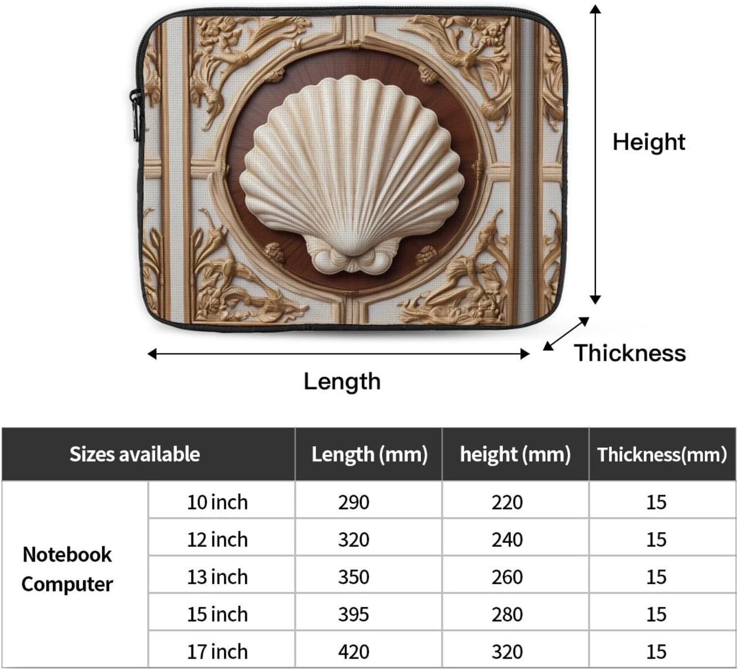 Neoclassical Shell Printed 15 inch Laptop Case, Business/Office Commuter Laptop Case image 4