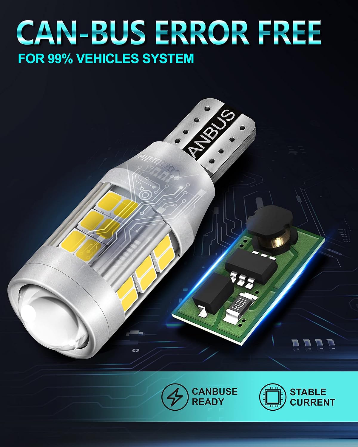 Combriller 912 921 LED Bulb, 921 Backup Reverse Light Bulbs White, 3600 Lumens Super Bright 906 912 T15 W16W 921 LED Bulbs for Backup Reverse Light Pickup Truck Cargo Light Bulbs Canbus Error Free