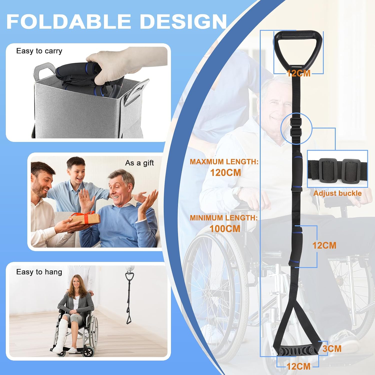 Long Leg Lifter, Leg Lifter After Hip Replacement, Leg Lifter for After Knee Surgery, Leg Lifter Strap with EVA Handgrips&Foot Loop Leg Lifters Getting Legs in and Out of Bed, Car, Couch, Wheelchair