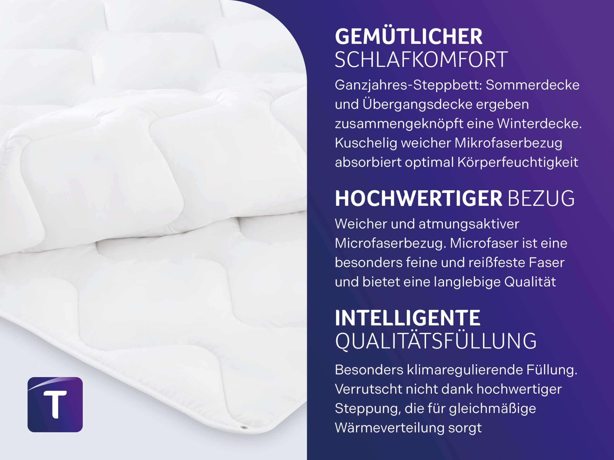 Traumnacht Comfy Cotton 4-Jahreszeiten teilbare Bettdecke, aus Baumwolle, Weiß, 135 x 200 cm, waschbar, Öko-Tex zertifiziert, produziert nach deutschem Qualitätsstandard