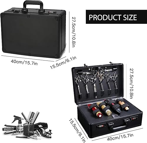 Miniatura 2 de Estuche de peluquero portátil para cortapelos y suministros, doble capa grande, herramientas de viaje, caja organizadora, kit de peluquería Negro