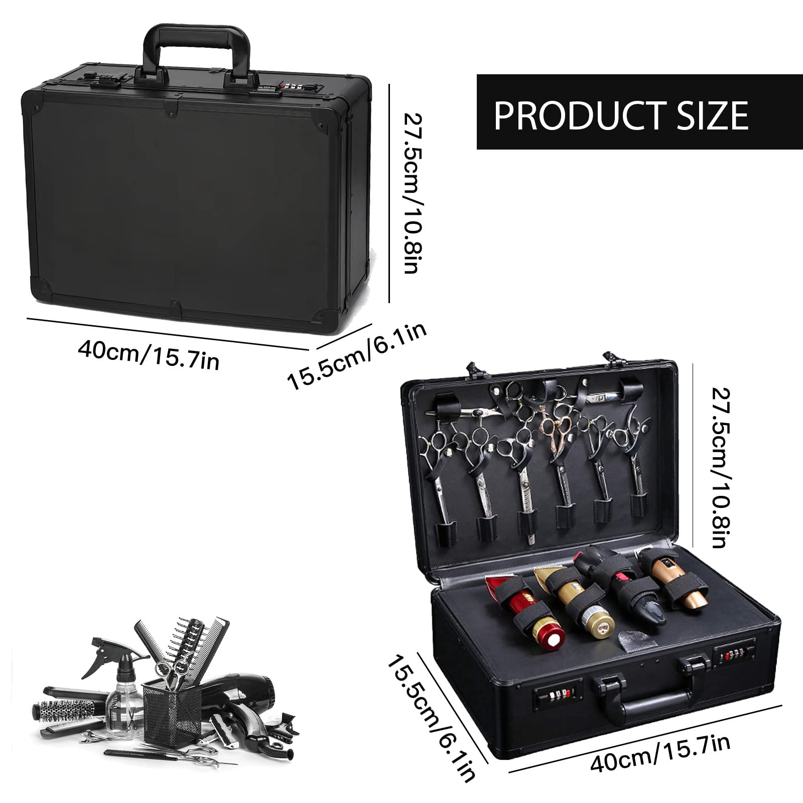 Friseurkoffer, tragbare Friseur-Tragetaschen für Haarschneider und Zubehör, doppellagig, groß, für Reisen, Werkzeuge, Tragetasche, professionelles Friseur-Set, Aufbewahrungsbox (schwarz)