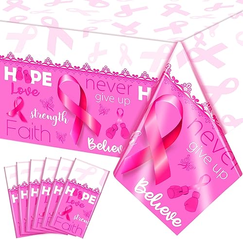 Miniatura 1 de Mantel de concientización sobre el cáncer de mama, suministros de fiesta de cáncer de mama, mantel rectangular de plástico, decoración de fiesta de