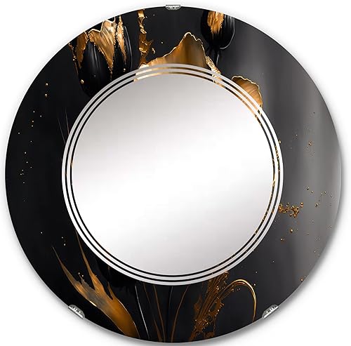 DesignQ Black and Gold Crocus Floral Design I- Vanity Mirror, Bathroom Mirrors, Wall Mirrors for Living Room, Bedroom - Oval Mirror - Large 20'x30', DesignQ Black and Gold Crocus Floral Design I- Vanity Mirror, Bathroom Mirrors, Wall Mirrors for Living Room, Bedroom - Oval Mirror - Large 20'x30',